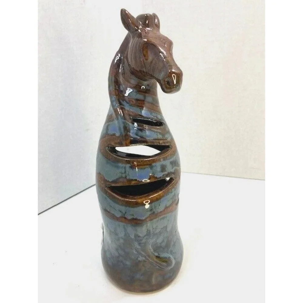Vintage Pier 1 Marbled Hollow Pottery Zebra Figurine blue‎ 8